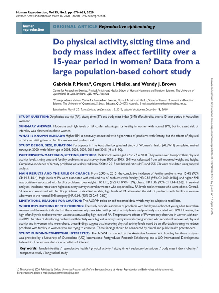 Impact of Activity and BMI on Women's Fertility | PDF | Body Mass Index ...