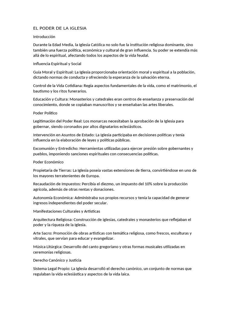 Poder e Influencia de la Iglesia Medieval | PDF | Clero | Iglesia Católica