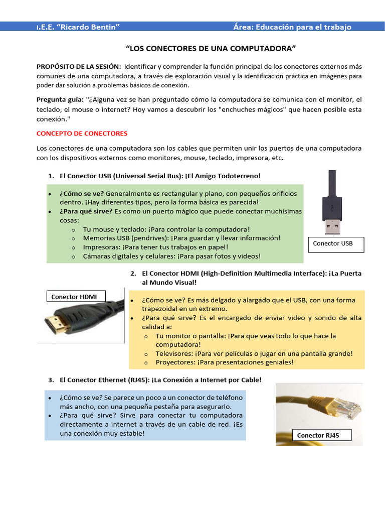 Conectores Esenciales de Computadora | PDF | Hdmi | USB