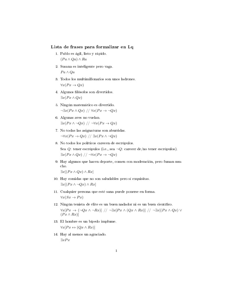 Frases Lógicas para Formalizar en Lq | PDF