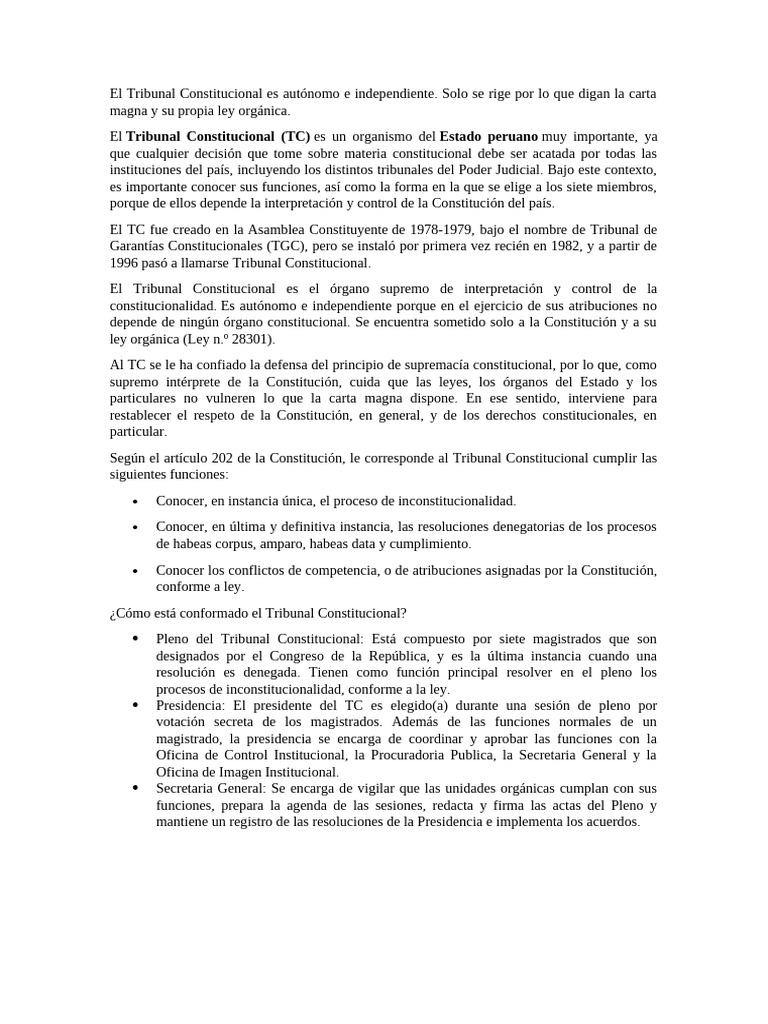 El Tribunal Constitucional | PDF | Constitución | Separación de poderes