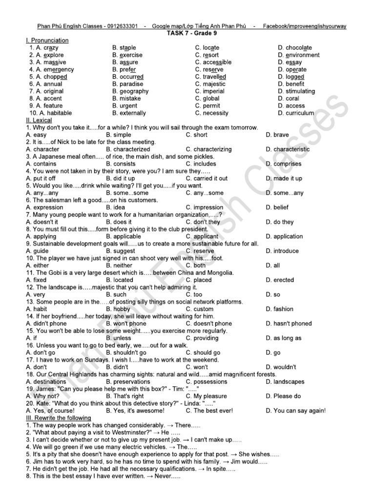 Task 7 Grade 9 MR Phu | PDF
