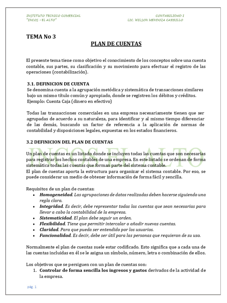 Plan de Cuentas en Contabilidad I | PDF | Contabilidad | Hoja de balance