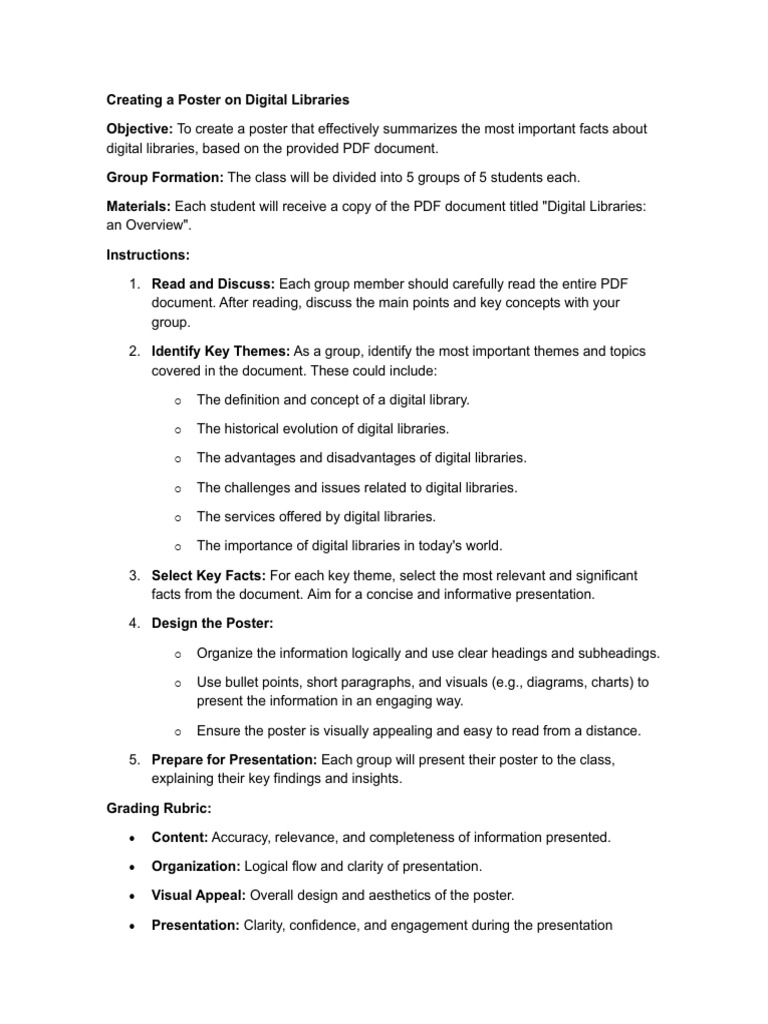 Creating A Poster On Digital Libraries | PDF