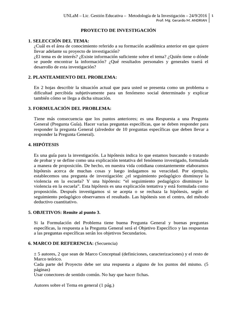 Guía para Proyecto de Investigación Educativa | PDF | Hipótesis | Science