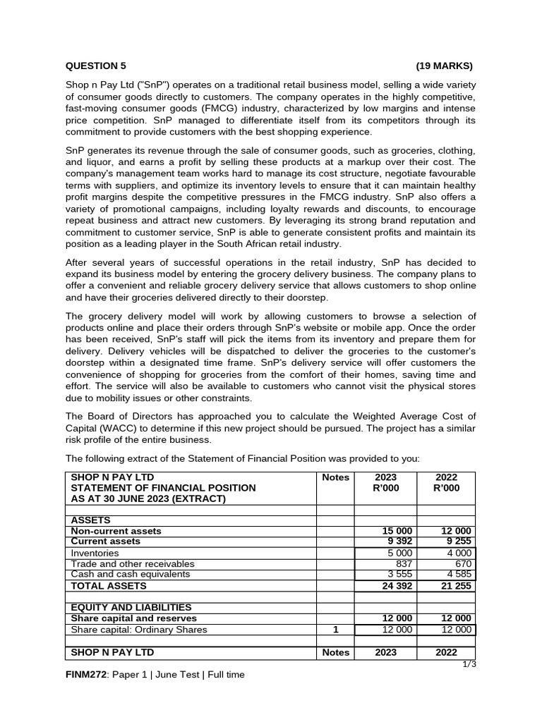 Tutorial+question+2+-+WACC - 3 | PDF | Retail | Balance Sheet