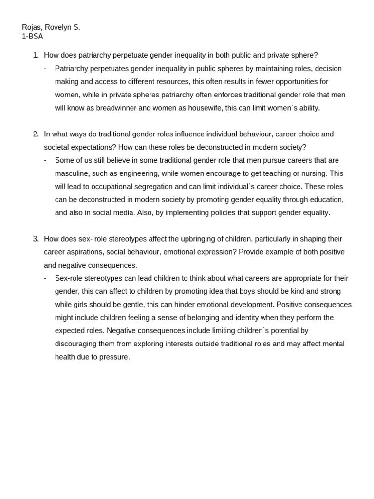 Patriarchy and Gender Roles Impacting Society | PDF