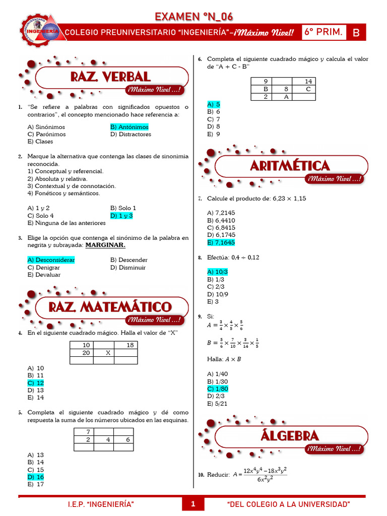 Examen 6to B Poli Claves-1 | PDF | Lingüística