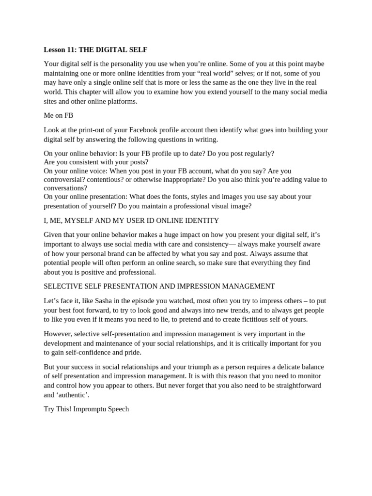 Understanding Your Digital Self Online | PDF | Social Media | Popular ...