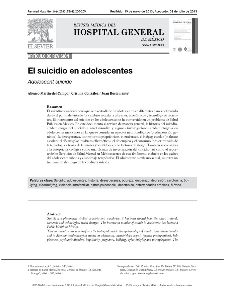 El Suicidio en Adolescentes: Adolescent Suicide | PDF | Suicidio ...