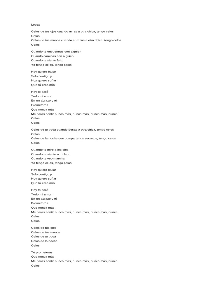Celos: Letra de una Canción Romántica | PDF