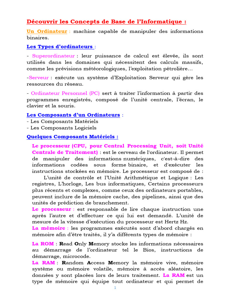Concepts Fondamentaux de l'Informatique | PDF | Système d'exploitation ...