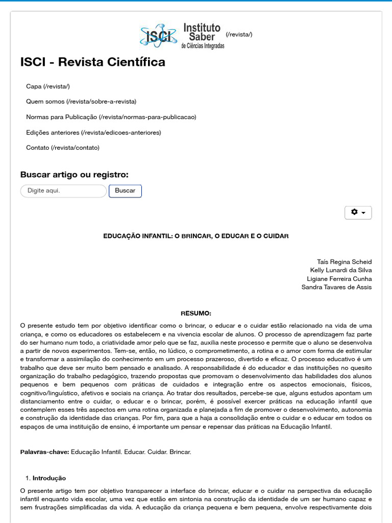 Brincar, Educar e Cuidar na Educação Infantil | PDF | Pré-escola ...