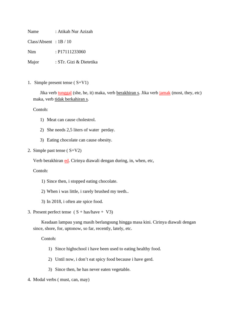 Tugas Contoh Simple Present | PDF | Foods