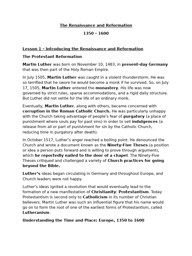 Renaissance and Reformation Overview | PDF | Renaissance | Humanism