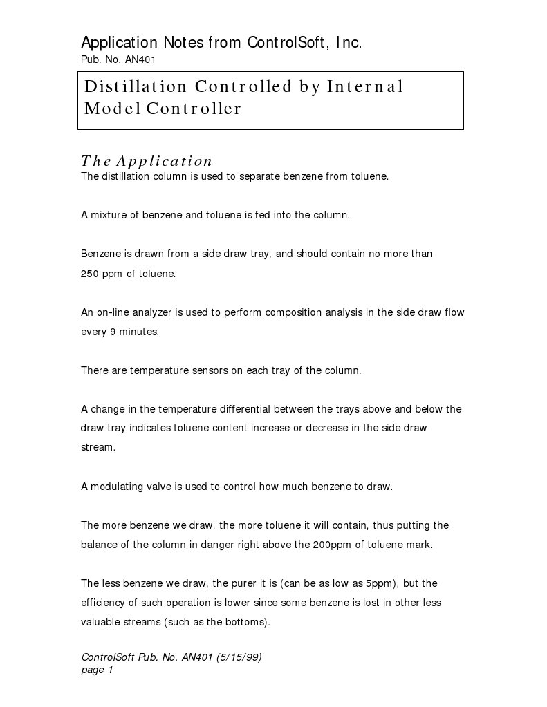 Distillation Controlled by Internal Model Controller: The Application | PDF