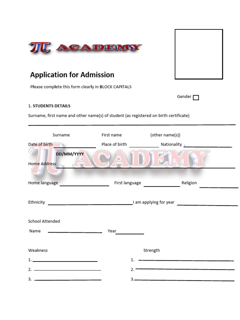 Admission Application Form | PDF