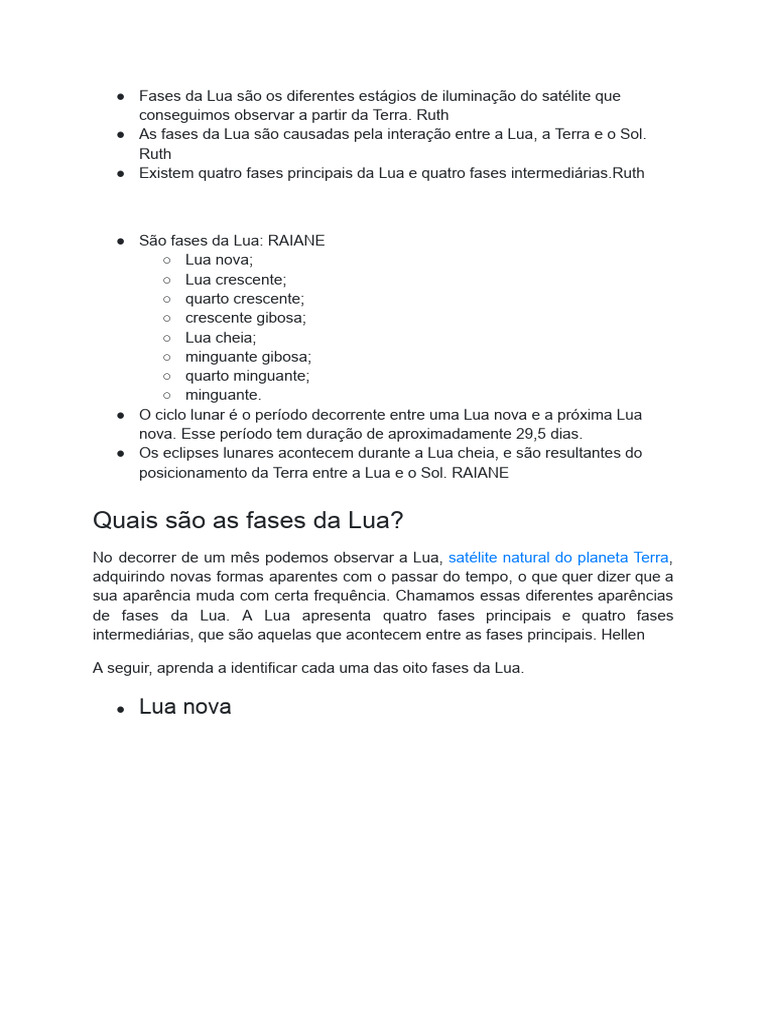 Fases da Lua: Identificação e Ciclo | PDF | Lua | Eclipse