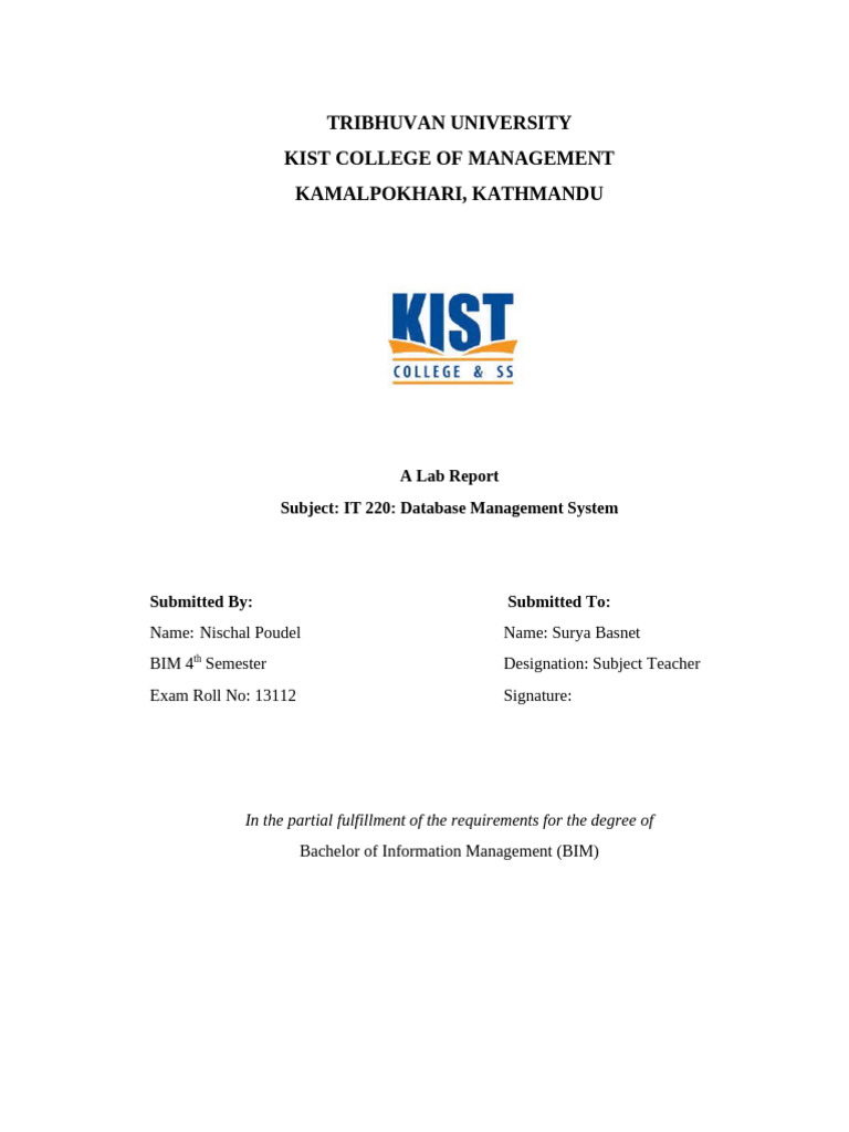 BIM Lab Report Cover Page | PDF