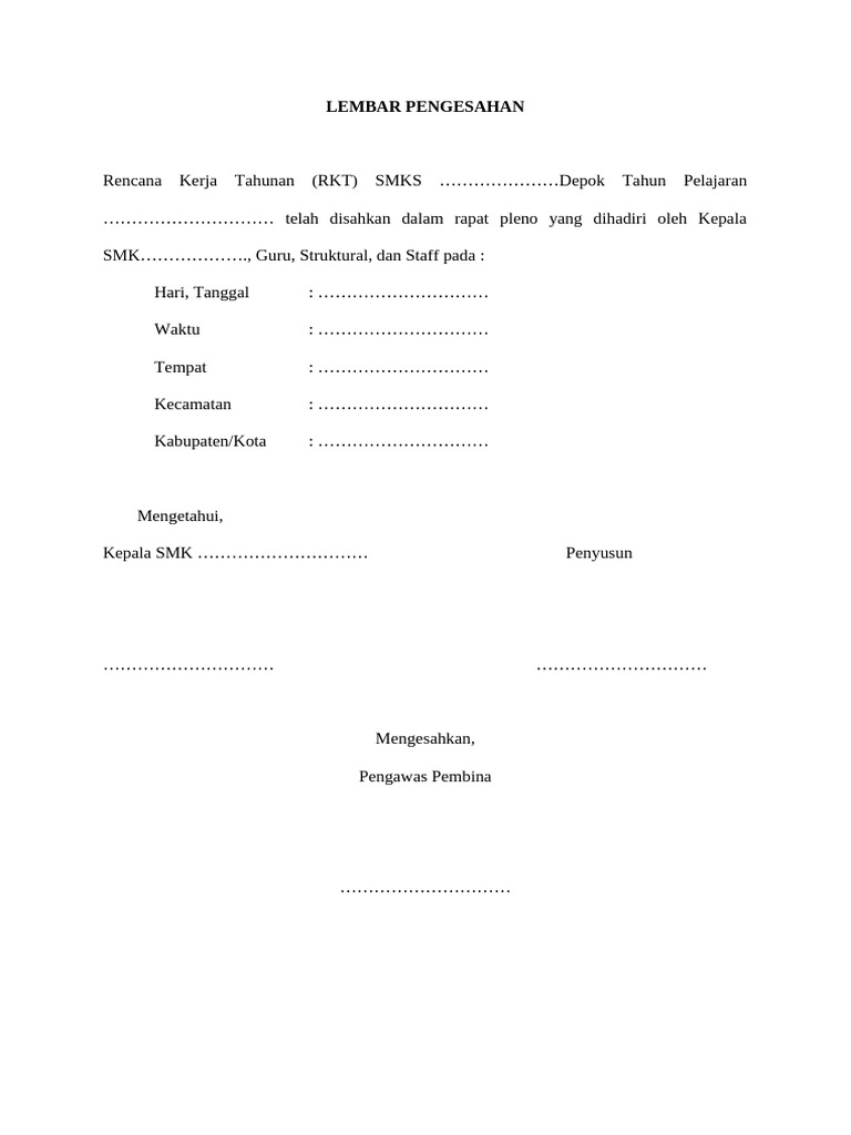 Pengesahan RKT SMK Depok 2023 | PDF