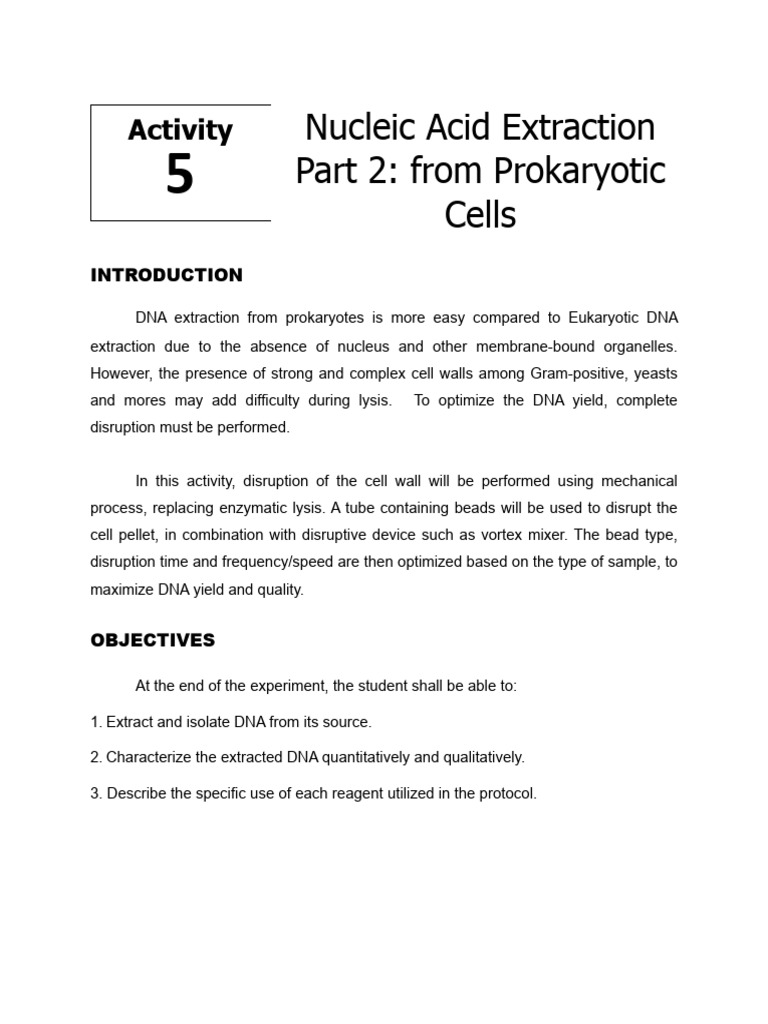 Prokaryotic DNA Extraction Protocol Guide | PDF | Agarose Gel ...