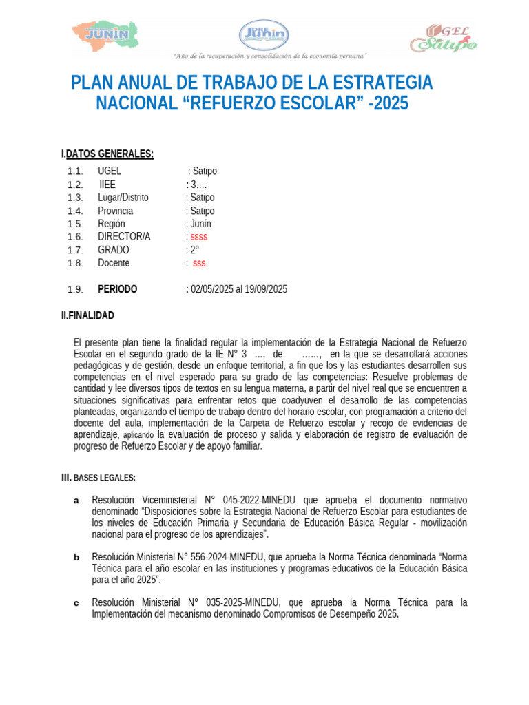 Plan de Refuerzo Escolar 2025 | PDF | Evaluación | Aprendizaje