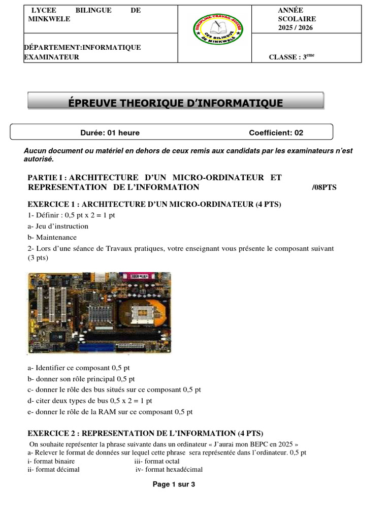 Épreuve d'Informatique Bac 2025 | PDF | Informatique | Informatique