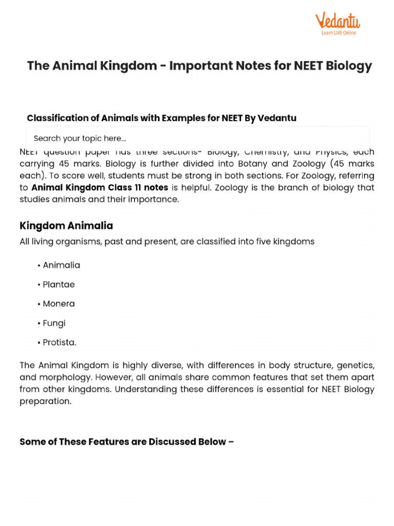 The Animal Kingdom - Important Notes For NEET Biology | PDF
