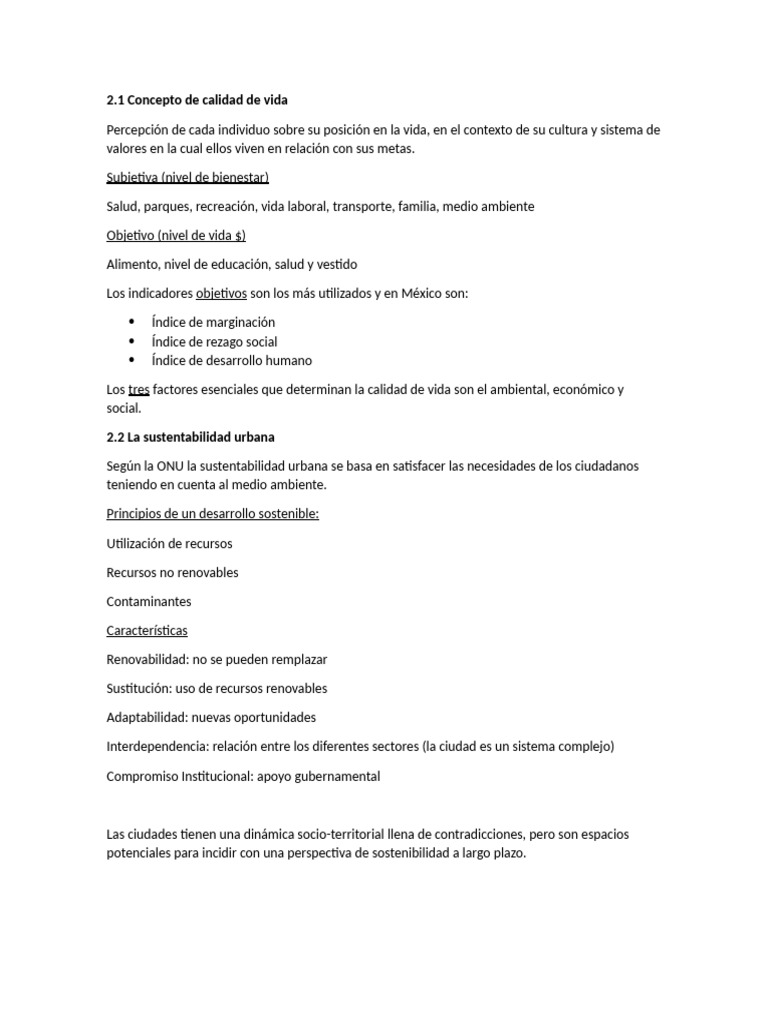 Calidad de Vida y Sustentabilidad Urbana | PDF