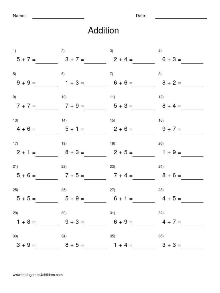 Simple Addition Worksheets for Kids | PDF