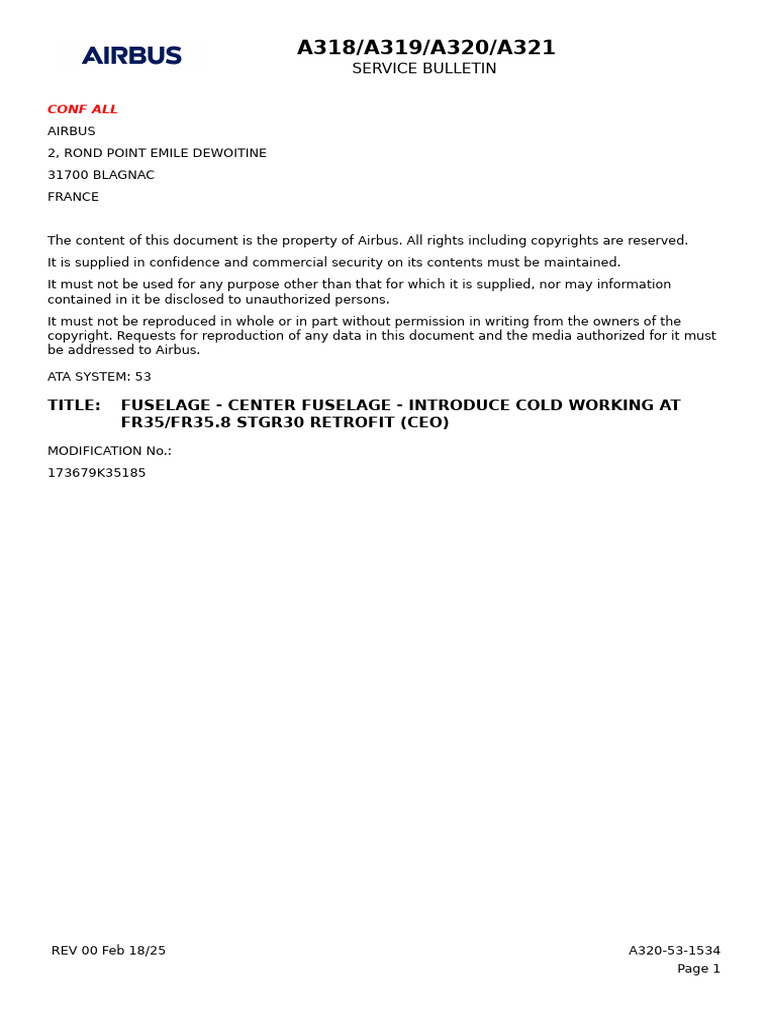 A320 Cold Working Modification Bulletin | PDF | Airbus | Aviation