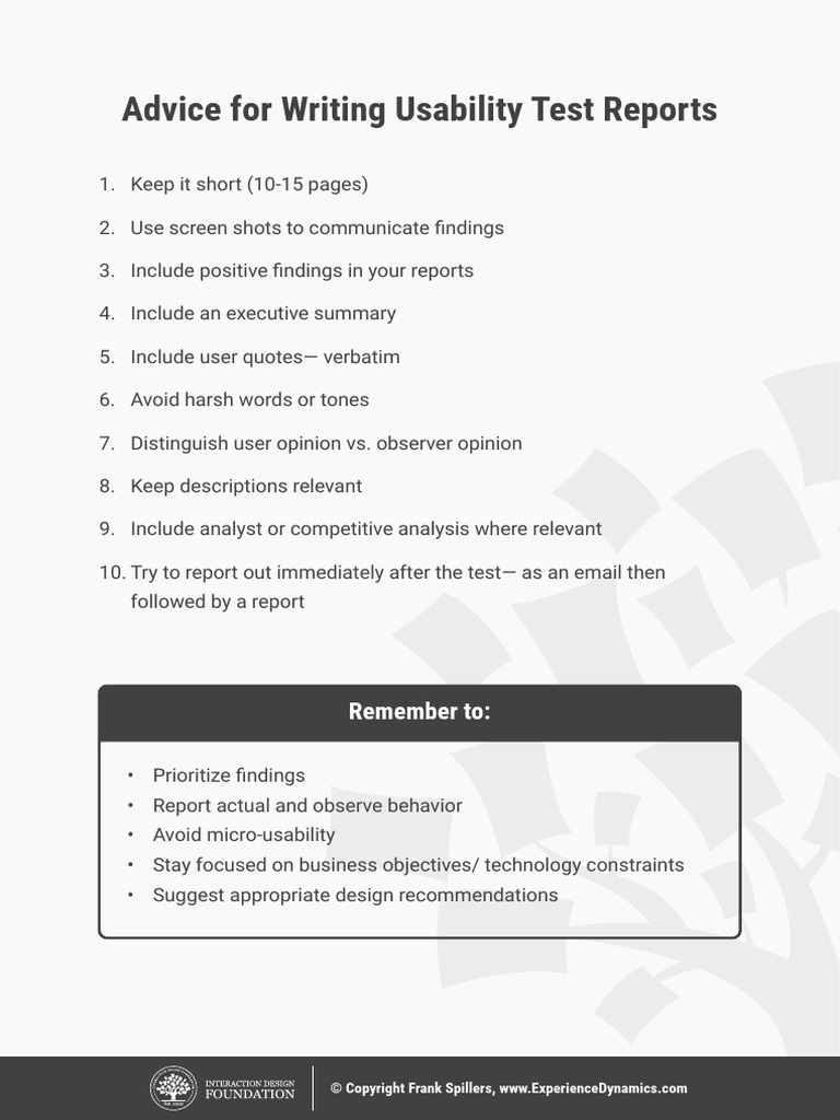 Usability Test Report Writing Tips | PDF