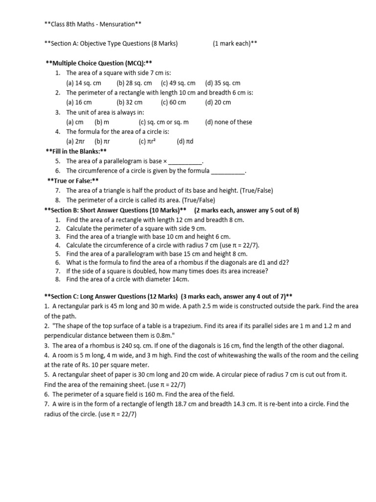 Class 8th Math 9th Maths | PDF | Area | Elementary Geometry