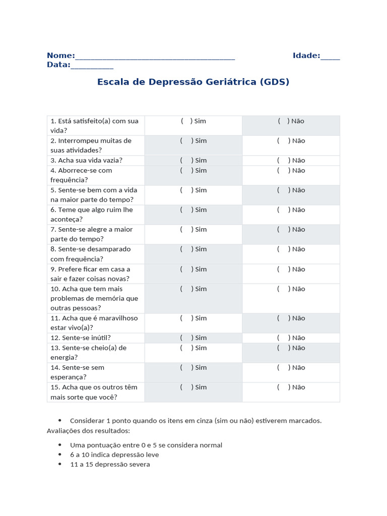 Escala de Depressão Geriátrica GDS-15 | PDF