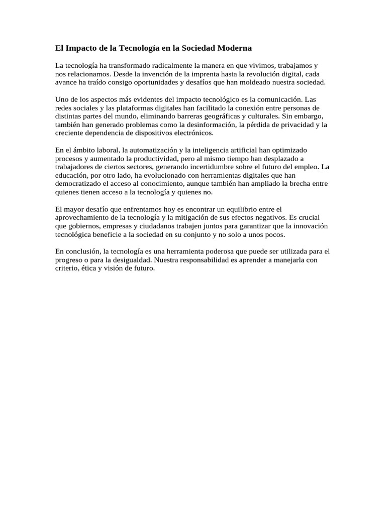 El Impacto de La Tecnología en La Sociedad Moderna | PDF