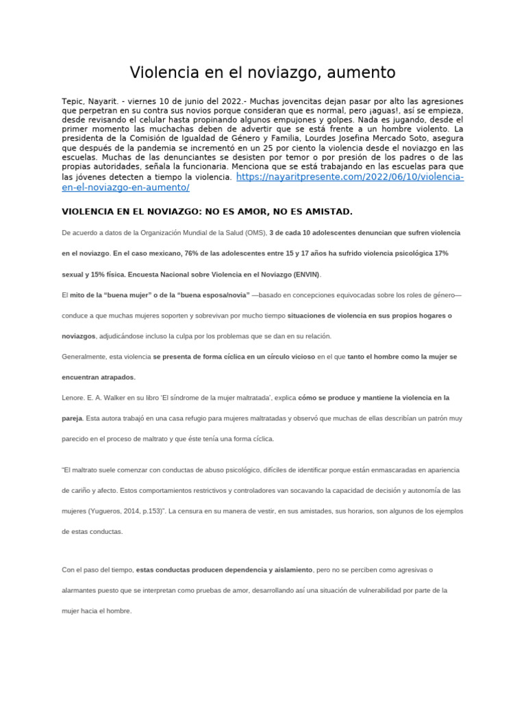 Aumento de violencia en el noviazgo | PDF | Violencia | Abuso infantil