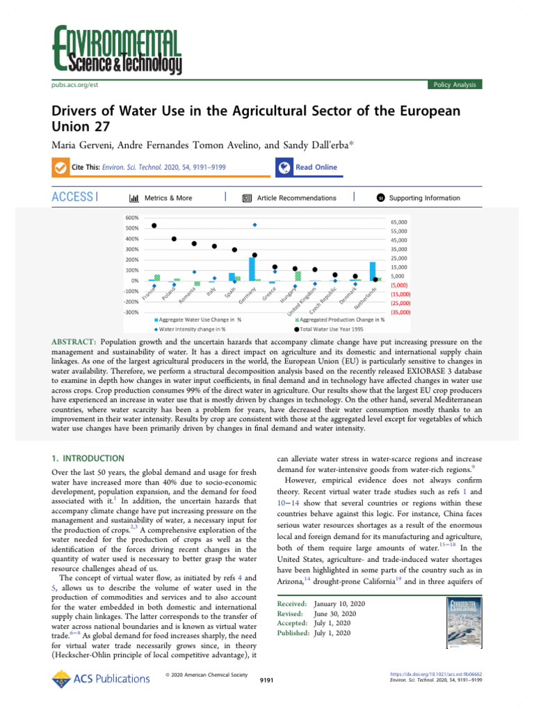 Gerveni Et Al 2020 Drivers of Water Use in The Agricultural Sector of ...