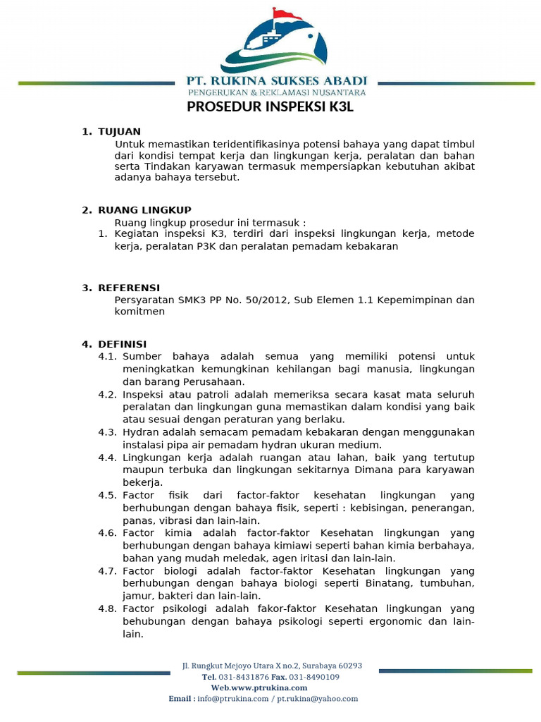 Prosedur Inspeksi K3 di Tempat Kerja | PDF