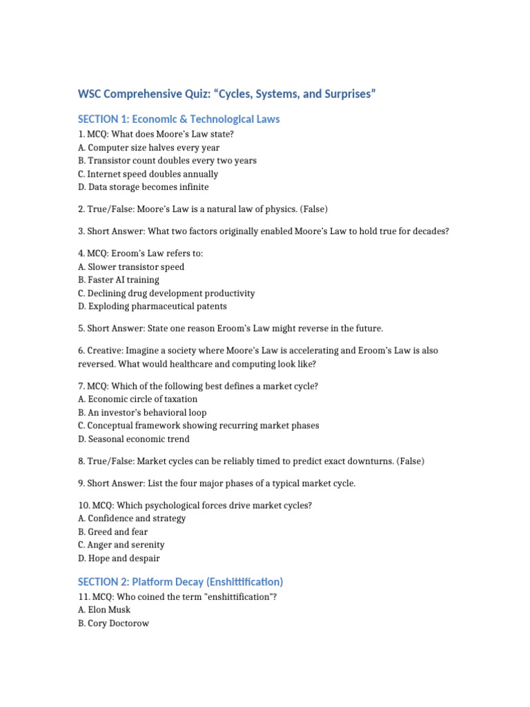 WSC Comprehensive Quiz Full | PDF
