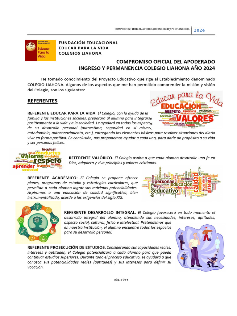 Compromiso Apoderado Colegio Liahona 2024 | PDF | Desarrollo personal
