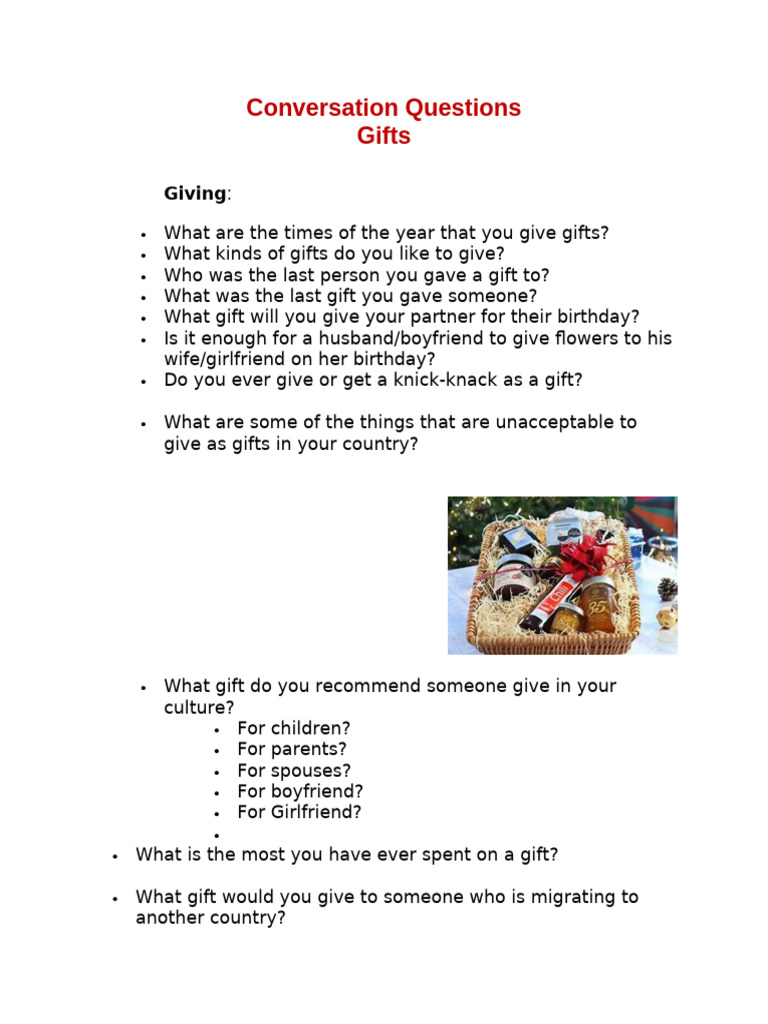 Gift Giving and Receiving Questions | PDF