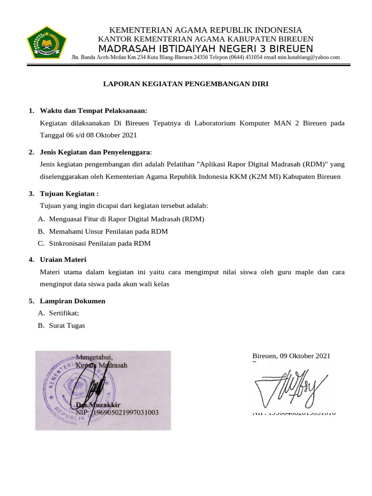 Laporan Pelatihan Rapor Digital dan PKB MI | PDF