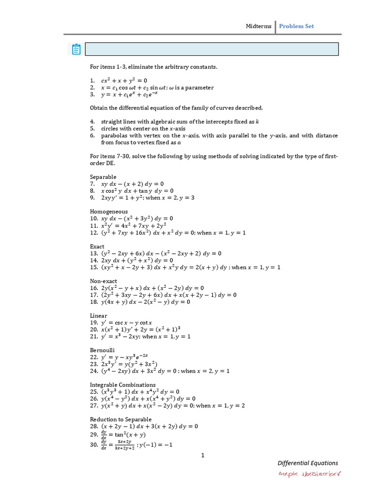 1 Problem Set Differential Equations | PDF | Thermometer | Temperature