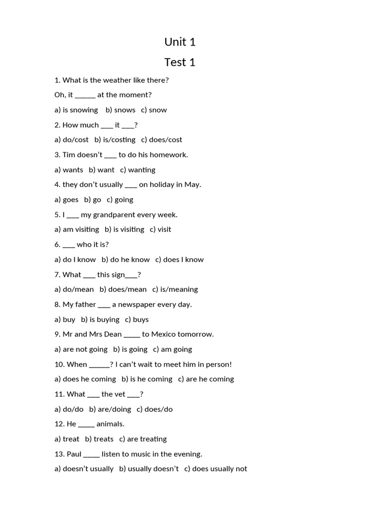 English Grammar Test Questions | PDF