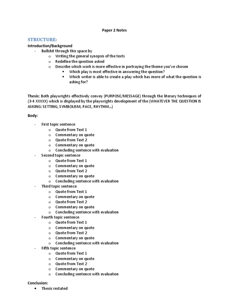 Ib English Paper 2 Outline