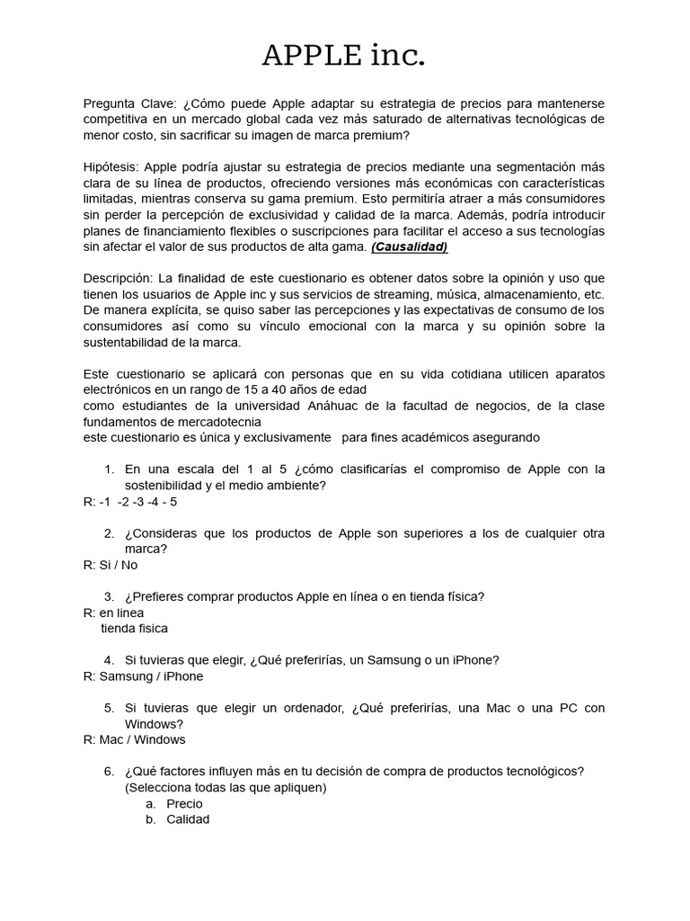 Cuestionario Apple | PDF | Apple Inc. | Marca