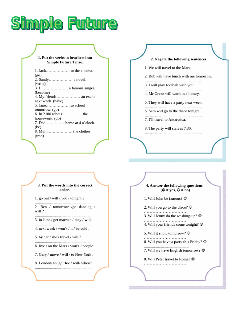 Simple Future Tense Exercises | PDF | Languages | Foreign Language Studies