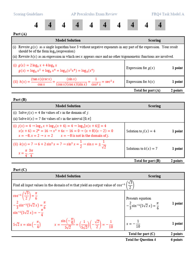AP Precalculus FRQ4 Scoring Guide | PDF | Logarithm | Function ...