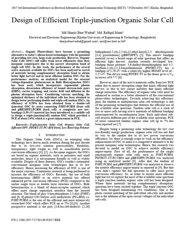 Design of Efficient Triple-Junction Organic Solar Cell | PDF | Solar ...