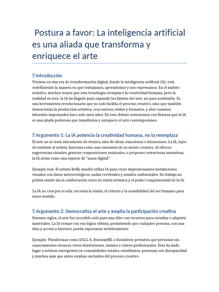 Postura A Favor de La IA en El Arte | PDF | Inteligencia artificial ...